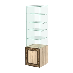 Стеклянный прилавок с дверкой и декором №СПБА-208, Дуб сонома