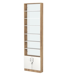 Стеллаж из ДСП с 6-ю полками 150x600 мм серии LEVEL-6 №2-1 (З/C - СТЕКЛО), Дуб Канзас коричневый + Белый