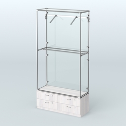 Торговая система ХРОМ (задняя стенка - стекло) 1200 мм №4-2 с тумбой Т-14 и поручнями, Ясень Анкор светлый