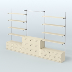 Система Neo Fix №5 с П-образным поручнем, полками из ДСП и тумбами T-14 и Т-13, Крем Вайс