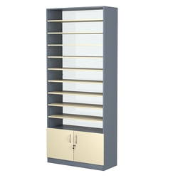 Стеллаж из ДСП с 9-ю полками 400x900 мм серии LEVEL-9 №14-1 (З/C - СТЕКЛО), Темно-серый + Крем Вайс