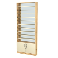 Стеллаж из ДСП с 10-ю полками 150x900 мм серии LEVEL-10 №9-2 (З/C - ЗЕРКАЛО), Дуб Золотистый и Крем Вайс