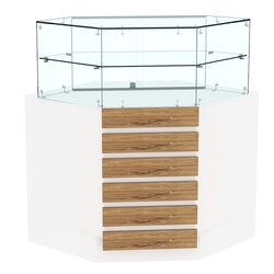 Торговый прилавок внутреннего угла с фасадными панелями №15Э-01, Белый + Дуб Канзас коричневый