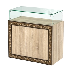 Стеклянный прямоугольный прилавок с декором №СПБА-14, Дуб сонома