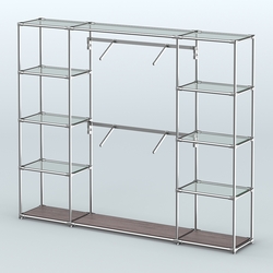 Торговая система ХРОМ без ДСП 2430 мм с прозрачными полками и поручнями №7, Ясень Анкор темный