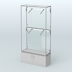 Торговая система ХРОМ (задняя стенка - стекло) 1200 мм №3-4 с тумбой Т-21 и поручнями, Серый