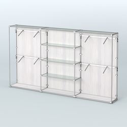 Торговая система ХРОМ (задняя стенка - ДСП) 3600 мм с прозрачными полками и поручнями №5, Ясень Анкор светлый