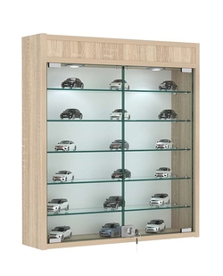 Витрина настенная №1-7А демонстрационная с пятью полками из стекла и верхней подсветкой, Дуб сонома