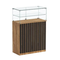 Торговый прилавок прямоугольный с планками и одной полкой ПРИЛИВ №2, Дуб Канзас Коричнерый + черный