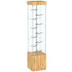 Квадратная стеклянная торговая витрина с маленькими прозрачными полочками Фрактал №2-2, Дуб Золотистый