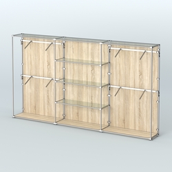 Торговая система ХРОМ (задняя стенка - ДСП) 3600 мм с прозрачными полками и поручнями №5, Дуб Сонома