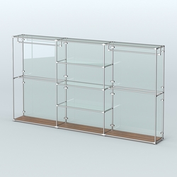 Торговая система ХРОМ (задняя стенка - стекло) 3600 мм с прозрачными полками и поручнями №2, Орех