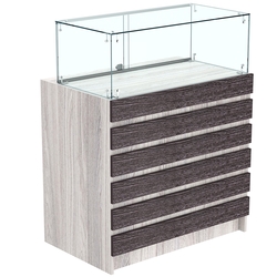 Торговый прилавок с прозрачным колпаком и фасадными панелями №1Э-14, Ясень Анкор светлый + Ясень Анкор темный