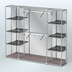 Торговая система ХРОМ (задняя стенка - зеркало) 2430 мм с тонированными полками и поручнями №7, Ясень Анкор темный