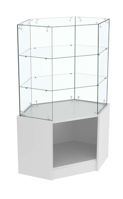 Узкий стеклянный прилавок СЛИМ №117 угловой с двумя полками , Серый