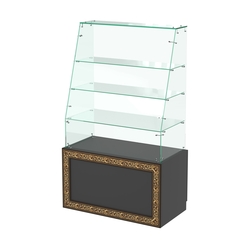 Стеклянный прилавок с декором и наклонным фасадным стеклом №СПБА-15, Черный