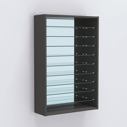 Витрина настенная №202-6Г открытая с девятью полками и зеркалом, Черный