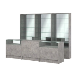 Комплект витрин с регулировочными полками NE-6 №12-2 и прилавков ЭК-2, Бетон Чикаго светло-серый F186 ST9