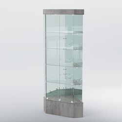 Витрина для музеев "Коллекция" №19 угловая с полками, Бетон Чикаго светло-серый F186 ST9