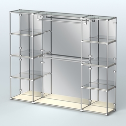 Торговая система ХРОМ (задняя стенка - зеркало) 3600 мм с зеркальными полками и поручнями №3, Крем Вайс
