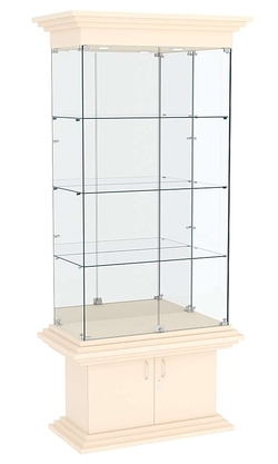 Витрина широкая с тремя полками и зеркалом КОЛОСС №3, Крем Вайс