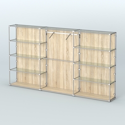 Торговая система ХРОМ (задняя стенка - ДСП) 3600 мм с прозрачными полками и поручнями №9, Дуб Сонома