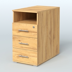 Тумба приставная с 3 ящиками (метабокс) и нишей с замком без топа Индиго Вуд, цвет белый + дуб светлый, Дуб Золотистый