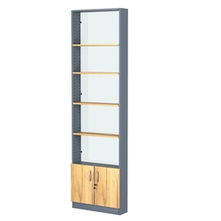 Стеллаж из ДСП с 4-мя полками 150x600 мм серии LEVEL-4 №2-1 (З/C - СТЕКЛО), Темно-серый и Дуб Золотистый