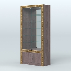 Витрина с декором и замками  из хрома №ВБА-503, Ясень Анкор темный