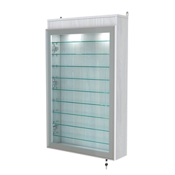 Витрина настенная №2-7А высокая с девятью полками и подсветкой серии Collecto, Ясень Анкор светлый