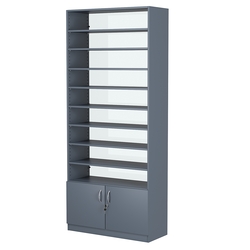 Стеллаж из ДСП с 8-ю полками 350x900 мм серии LEVEL-8 №13-1 (З/C - СТЕКЛО), Темно-Серый