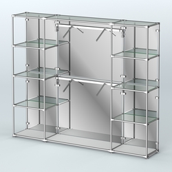 Торговая система ХРОМ (задняя стенка - зеркало) 2430 мм с прозрачными полками и поручнями №7, Серый