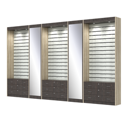 Комплект витрин под очки №11+1+11+1+11 (открытый доступ), Дуб Венге и Дуб Сонома