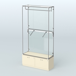 Торговая система ХРОМ (задняя стенка - стекло) 1200 мм №2-3 с тумбой Т-15 и поручнями, Крем Вайс