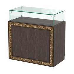 Стеклянный прямоугольный прилавок с декором №СПБА-14, Дуб Венге
