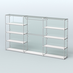 Торговая система ХРОМ (задняя стенка - стекло) 3600 мм с полками ДСП и поручнями №1, Ясень Анкор светлый