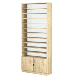 Стеллаж из ДСП с 10-ю полками 300x900 мм серии LEVEL-10 №12-1 (З/C - СТЕКЛО), Дуб Сонома