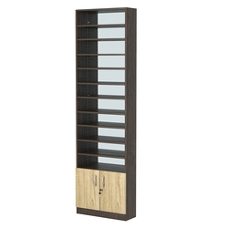 Стеллаж из ДСП с 10-ю полками 200x600 мм серии LEVEL-10 №3-2 (З/C - ЗЕРКАЛО), Дуб Венге + Дуб Сонома