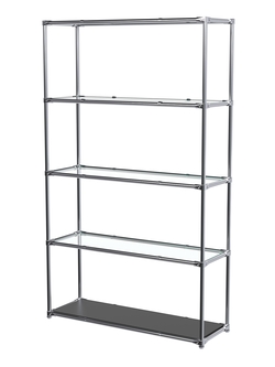 Торговый хромированный стеллаж с прозрачными полками №4, Черный