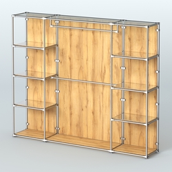 Торговая система ХРОМ (задняя стенка - ДСП) 3600 мм с зеркальными полками и поручнями №3, Дуб Золотистый