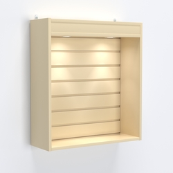 Витрина настенная №201-2В открытая с эконом панелью и подсветкой, Крем Вайс