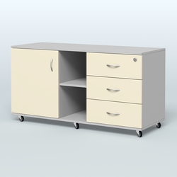 Тумба сервисная правая Киви, цвет светлый дуб, Серый + Крем Вайс