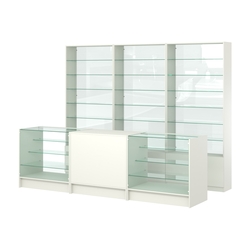 Комплект стеллажей со стеклянными полками U-6 №12-1 и прилавков ЭК-04, Белый