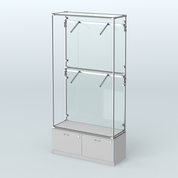 Торговая система ХРОМ (задняя стенка - стекло) 1200 мм №3-3 с тумбой Т-15 и поручнями, Серый