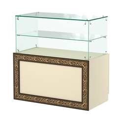 Стеклянный прилавок с декором и накопителем №СПБА-01, Крем Вайс