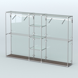 Торговая система ХРОМ (задняя стенка - стекло) 3030 мм с прозрачными полками и поручнями №12, Дуб Венге