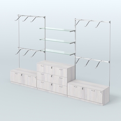 Система Neo Fix со стеклянными полками №4 и тумбами T-15 и Т13, Ясень Анкор светлый