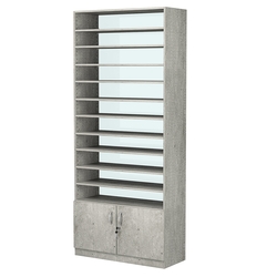 Стеллаж из ДСП с 10-ю полками 350x900 мм серии LEVEL-10 №13-1 (З/C - СТЕКЛО), Метрополитан Грей