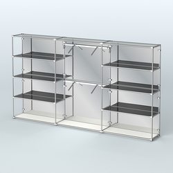 Торговая система ХРОМ (задняя стенка - зеркало) 3600 мм с тонированными полками и поручнями №6, Белый