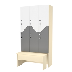 Шкаф для раздевалок сзадвижной скамейкой КОМБО-Элегия №3-2Б, Крем Вайс + Темно-серый+ Белый